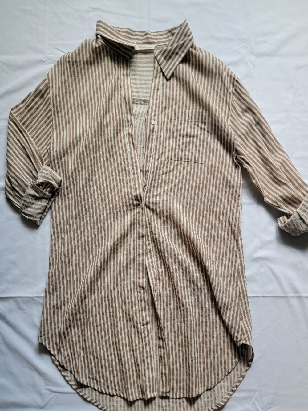 Cream Striped Salty Lemon Bathing Suit Cover Top Size L
